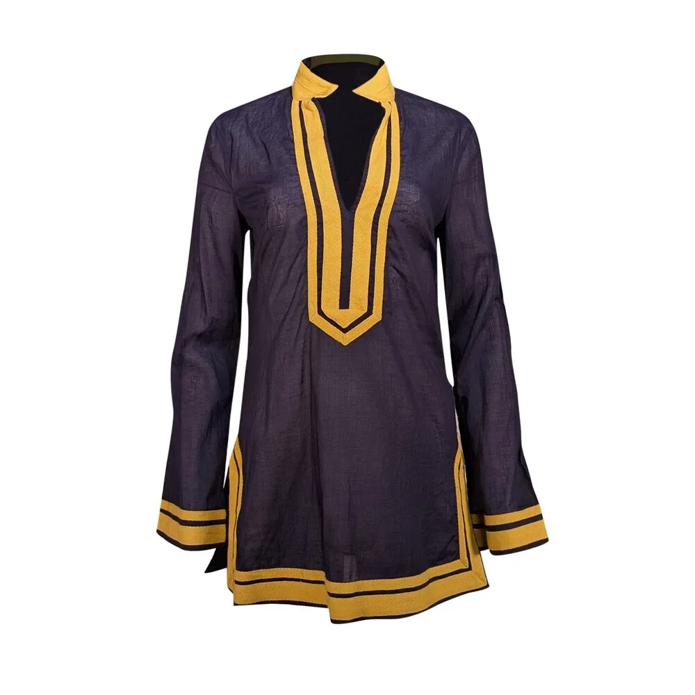 Tory Burch - Navy w/ Yellow Trim Tunic Blouse Sz 10